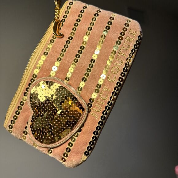 Y2K Juicy Couture Velvet Wristlet Handbag Wallet Pink Rose Gold Valentines Day - Picture 11 of 12